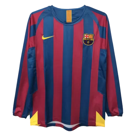 Men's Barcelona Retro Home Soccer Long Sleeves Jersey 2005/06 - worldjerseyshop