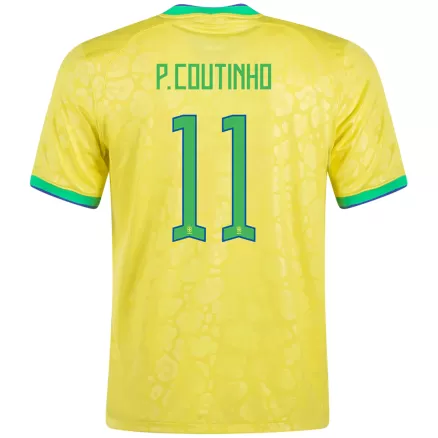 Men's Brazil P.Coutinho #11 Home World Cup Soccer Short Sleeves Jersey 2022 - worldjerseyshop