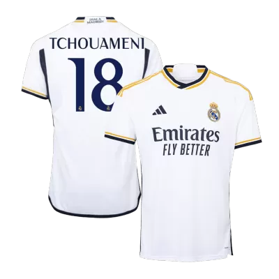 Men's Real Madrid TCHOUAMENI #18 Home Soccer Short Sleeves Jersey 2023/24 - worldjerseyshop