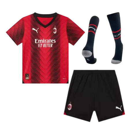 Kids AC Milan Whole Kits Home Soccer Kit (Jersey+Shorts+Sock） 2023/24 - worldjerseyshop