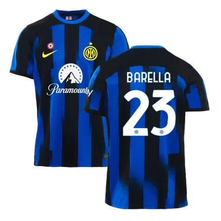 Men's Inter Milan BARELLA #23 Home Soccer Short Sleeves Jersey 2023/24 - worldjerseyshop