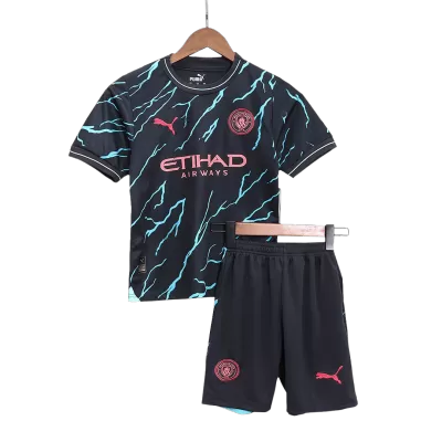 Kids Manchester City Third Away Soccer Jersey Kits(Jersey+Shorts) 2023/24 - worldjerseyshop