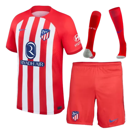 Men's Atletico Madrid Home Soccer Whole Kits(Jerseys+Shorts+Socks) 2023/24 - worldjerseyshop