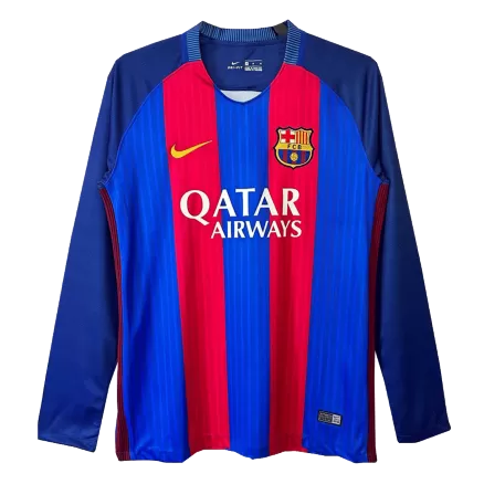 Men's Barcelona Retro Home Soccer Long Sleeves Jersey 2016/17 - worldjerseyshop