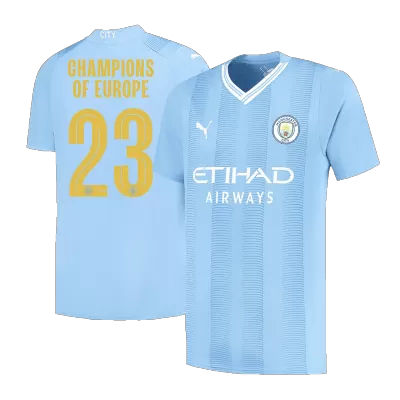 Men's Manchester City Home Champions Soccer CHAMPIONS OF EUROPE #23 Short Sleeves Jersey 2023/24 - worldjerseyshop