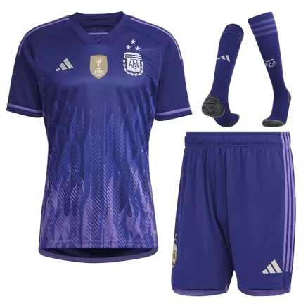Men's Argentina Away World Cup Champion Edition Soccer Whole Kits(Jerseys+Shorts+Socks) 2022 - worldjerseyshop