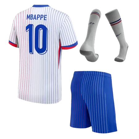 Kids France MBAPPE #10 Whole Kits Away Soccer Kit (Jersey+Shorts+Sock） 2024 - worldjerseyshop