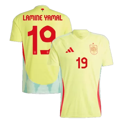 Men's Spain LAMINE YAMAL #19 Away Soccer Short Sleeves Jersey 2024 - worldjerseyshop