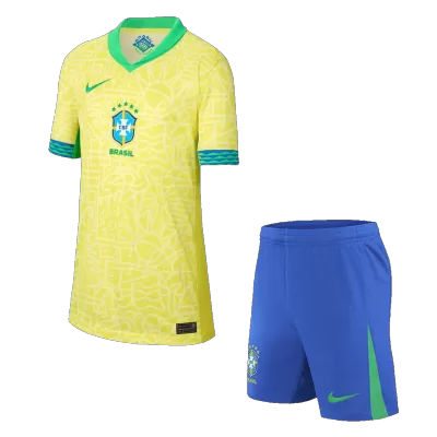 Kids Brazil Home Soccer Jersey Kits(Jersey+Shorts) 2024 - worldjerseyshop