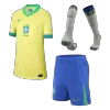 Kids Brazil Whole Kits Home Soccer Kit (Jersey+Shorts+Sock） 2024 - worldjerseyshop