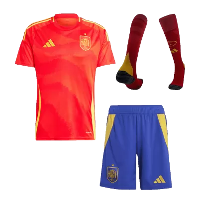 Men's Spain Home Soccer Whole Kits(Jerseys+Shorts+Socks) 2024 - worldjerseyshop