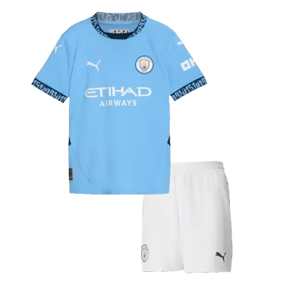 Kids Manchester City Home Soccer Jersey Kits(Jersey+Shorts) 2024/25 - worldjerseyshop