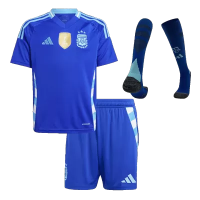 Kids Argentina Whole Kits Away Soccer Kit (Jersey+Shorts+Sock） 2024 - worldjerseyshop