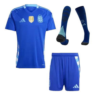 Men's Argentina Away Soccer Whole Kits(Jerseys+Shorts+Socks) 2024 - worldjerseyshop