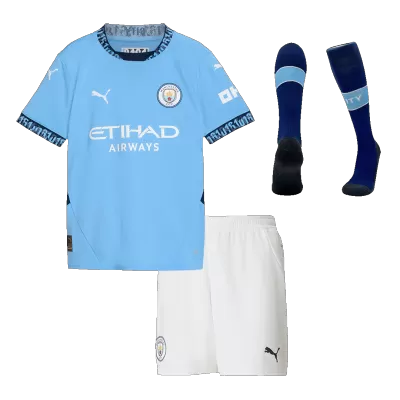 Kids's Manchester City Home Soccer Whole Kits(Jerseys+Shorts+Socks) 2024/25 - worldjerseyshop