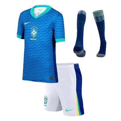 Kids Brazil Whole Kits Away Soccer Kit (Jersey+Shorts+Sock） 2024 - worldjerseyshop