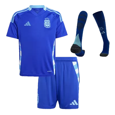 Kids Argentina Whole Kits Away Soccer Kit (Jersey+Shorts+Sock） 2024 - worldjerseyshop