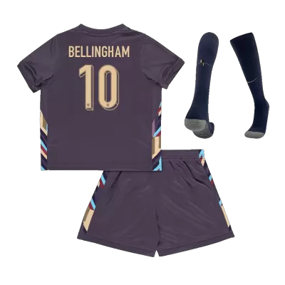 Kids's England BELLINGHAM #10 Away Soccer Whole Kits(Jerseys+Shorts+Socks) 2024 - worldjerseyshop