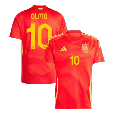 Men's Spain OLMO #10 Home Soccer Short Sleeves Jersey 2024 - worldjerseyshop