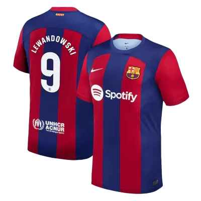 Men's Barcelona LEWANDOWSKI #9 Home Soccer Short Sleeves Jersey 2023/24 - worldjerseyshop